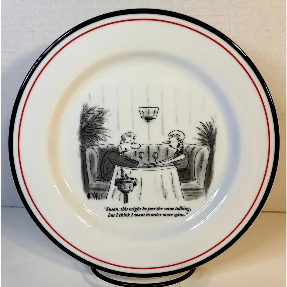 The New Yorker Restoration Hardware Wine Theme Cartoon Porcelain Salad Plate 8